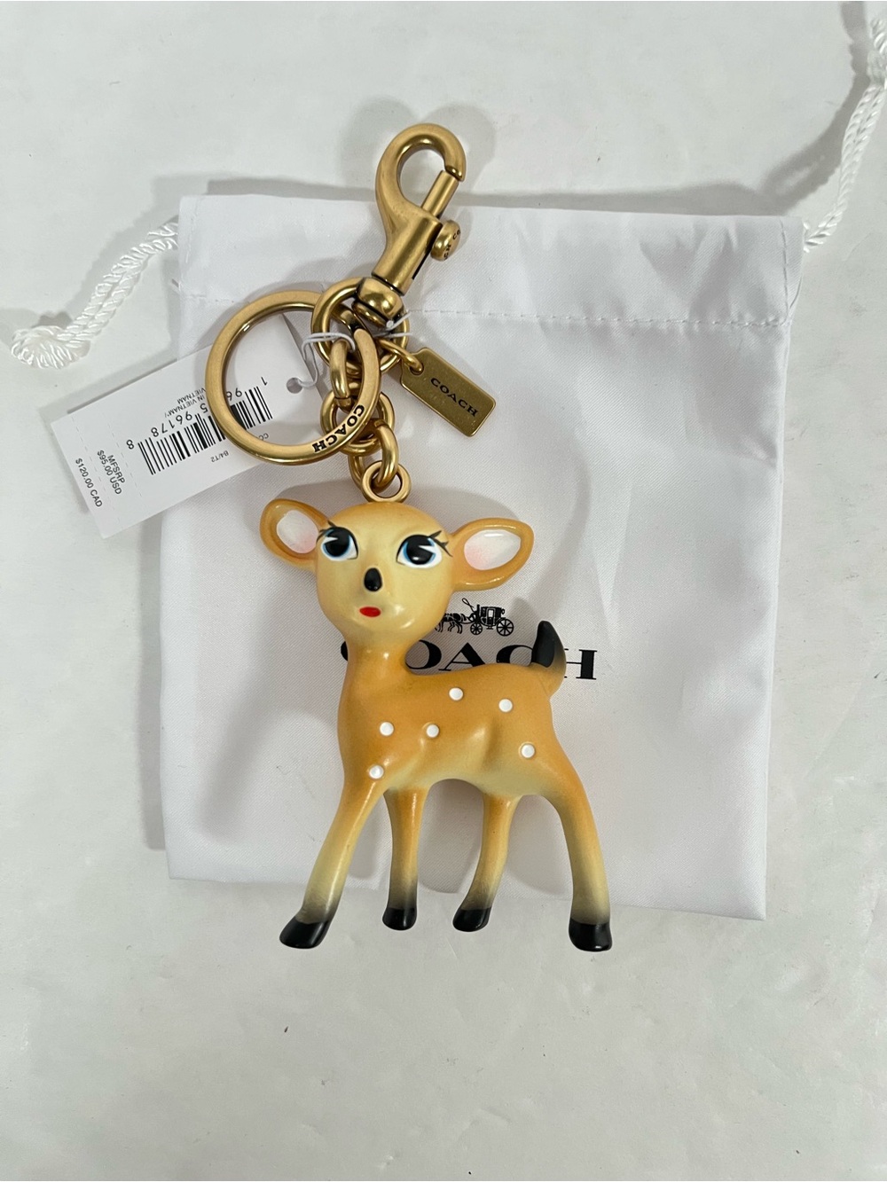 Coach Deer Bag Charm Keychain in Brass/Tan Resin & Metal NWT